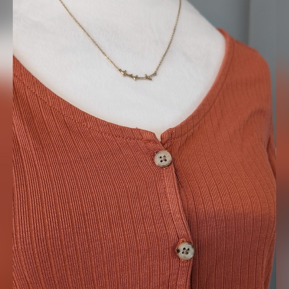 Madewell Rust Ribbed Button-Front Short Sleeve Tee - Picture 2 of 7